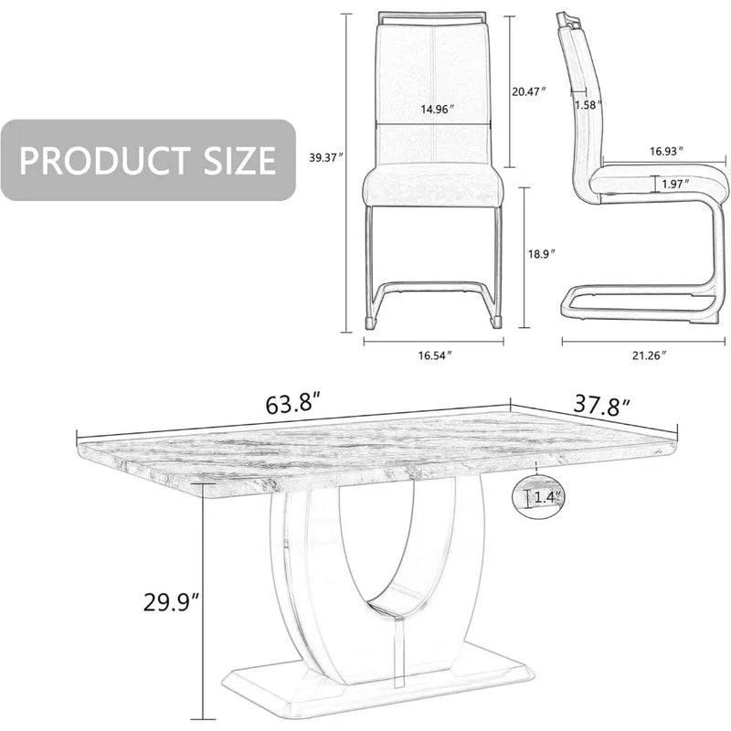 63" Morden Faux Marble Dining Room Table Set