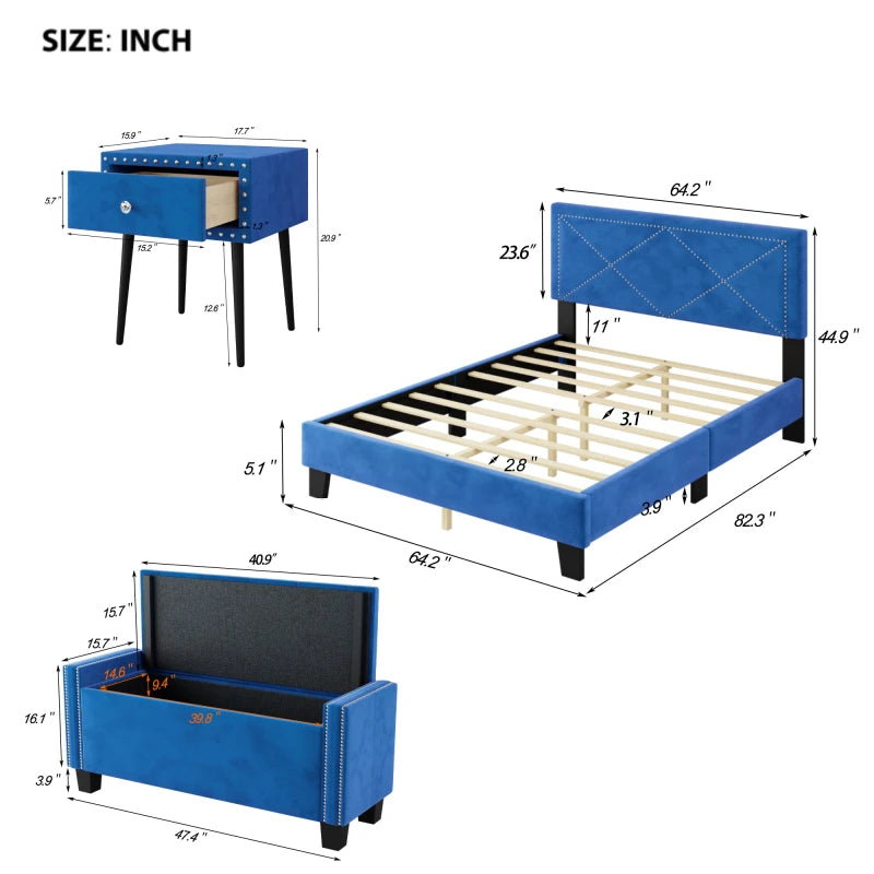 Queen Size Upholstered Bed Frame