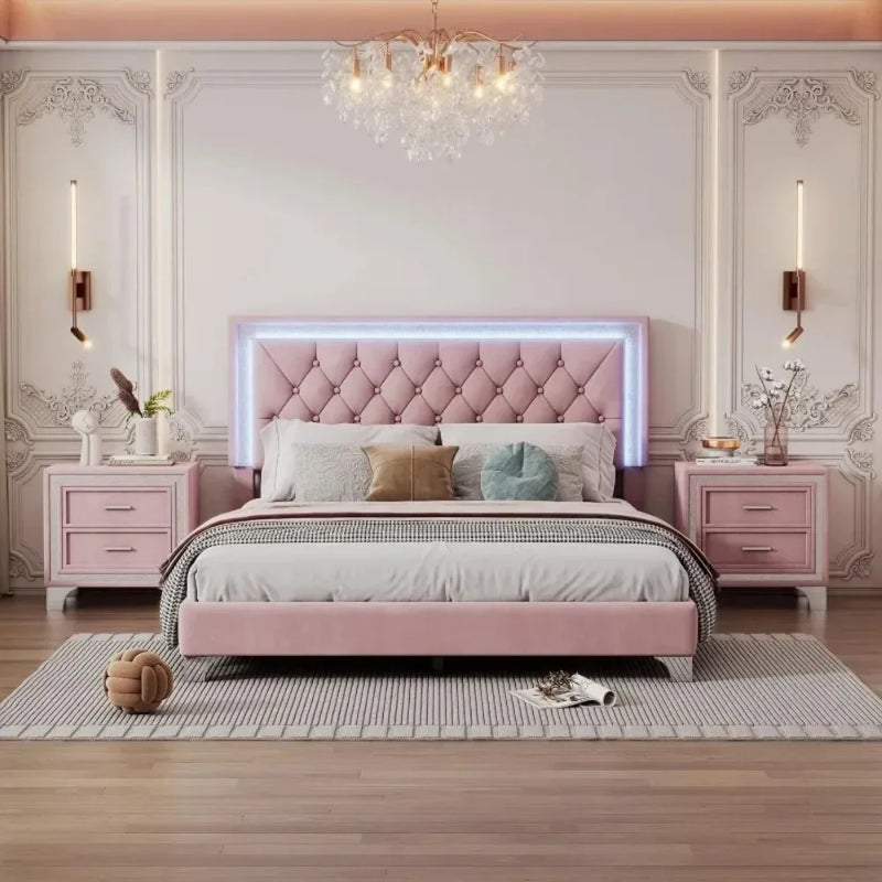 Queen Size Upholstered Platform Bed Frame