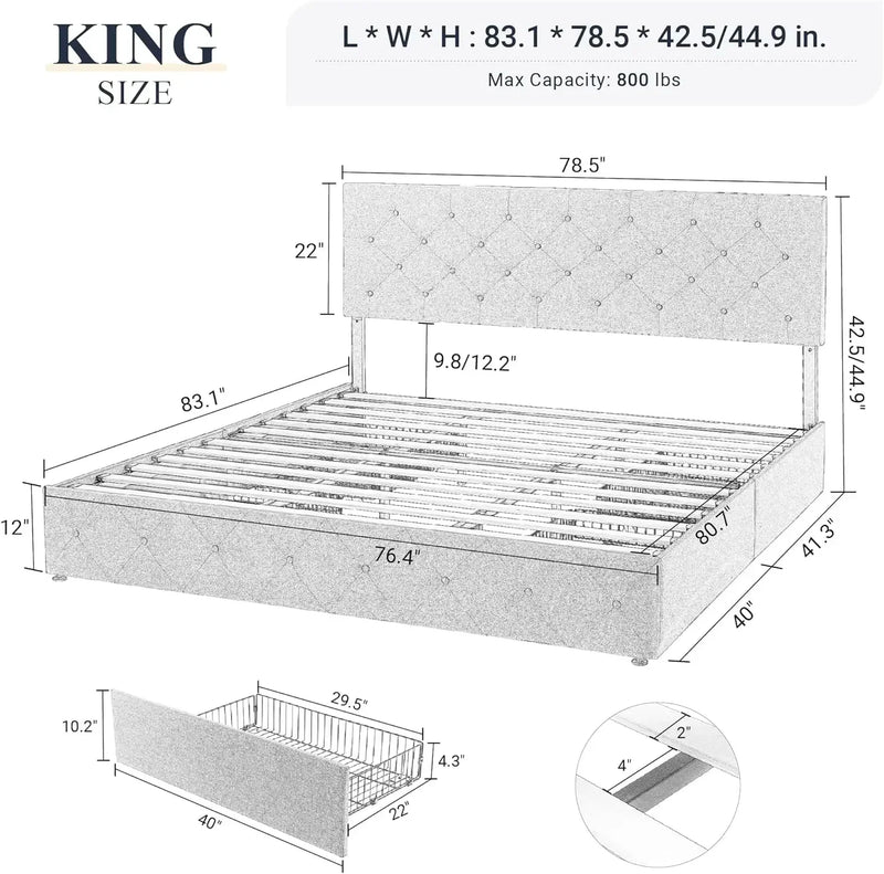 King Size Upholstered Bed Frame