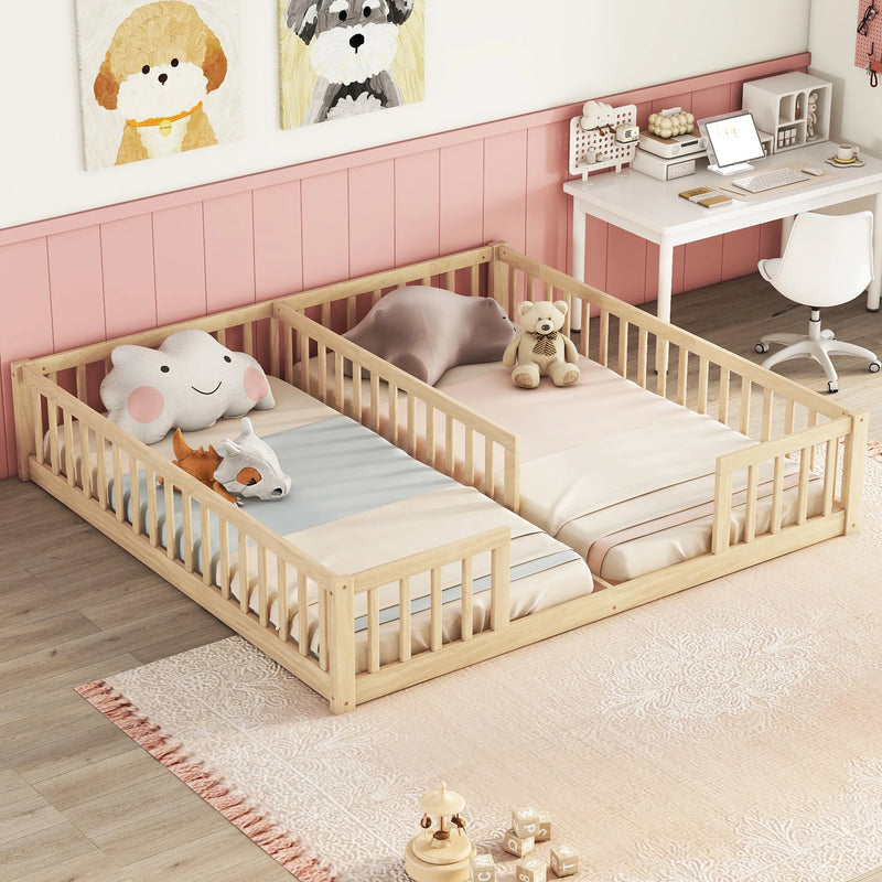 Double Twin Floor Bed with Fence