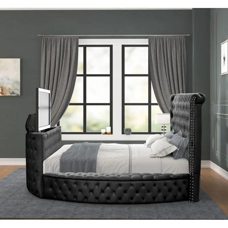 King Bed Frame with Crystal Tufting