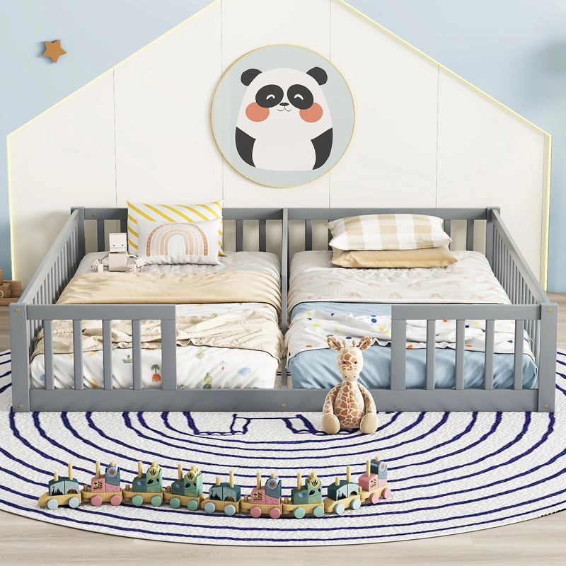 Double Twin Floor Bed with Fence