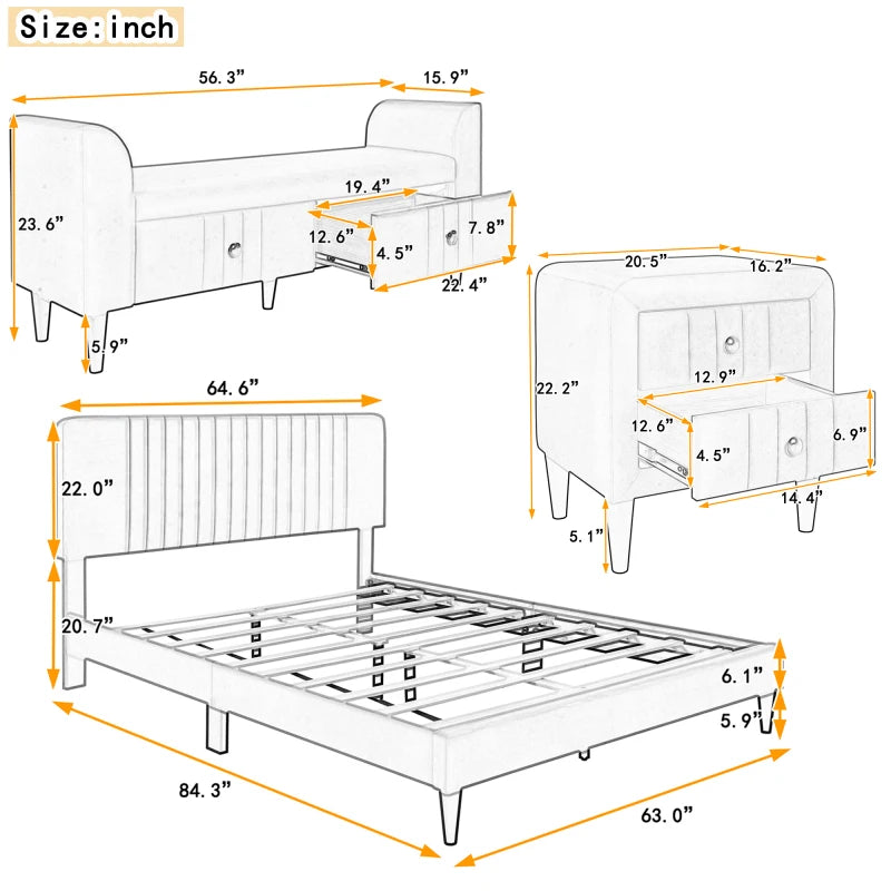 Queen Size Upholstered Platform Bed