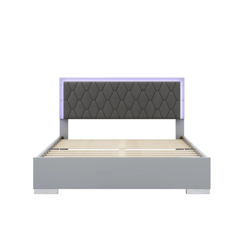 Queen Size Upholstered Bed with LED Lights