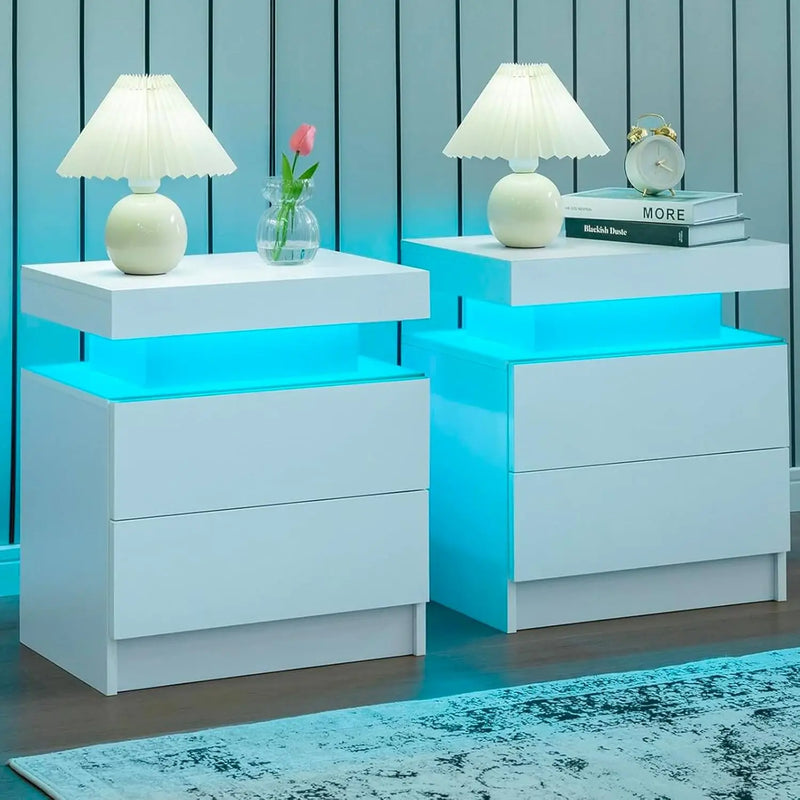 LED Nightstands with 2 Drawers